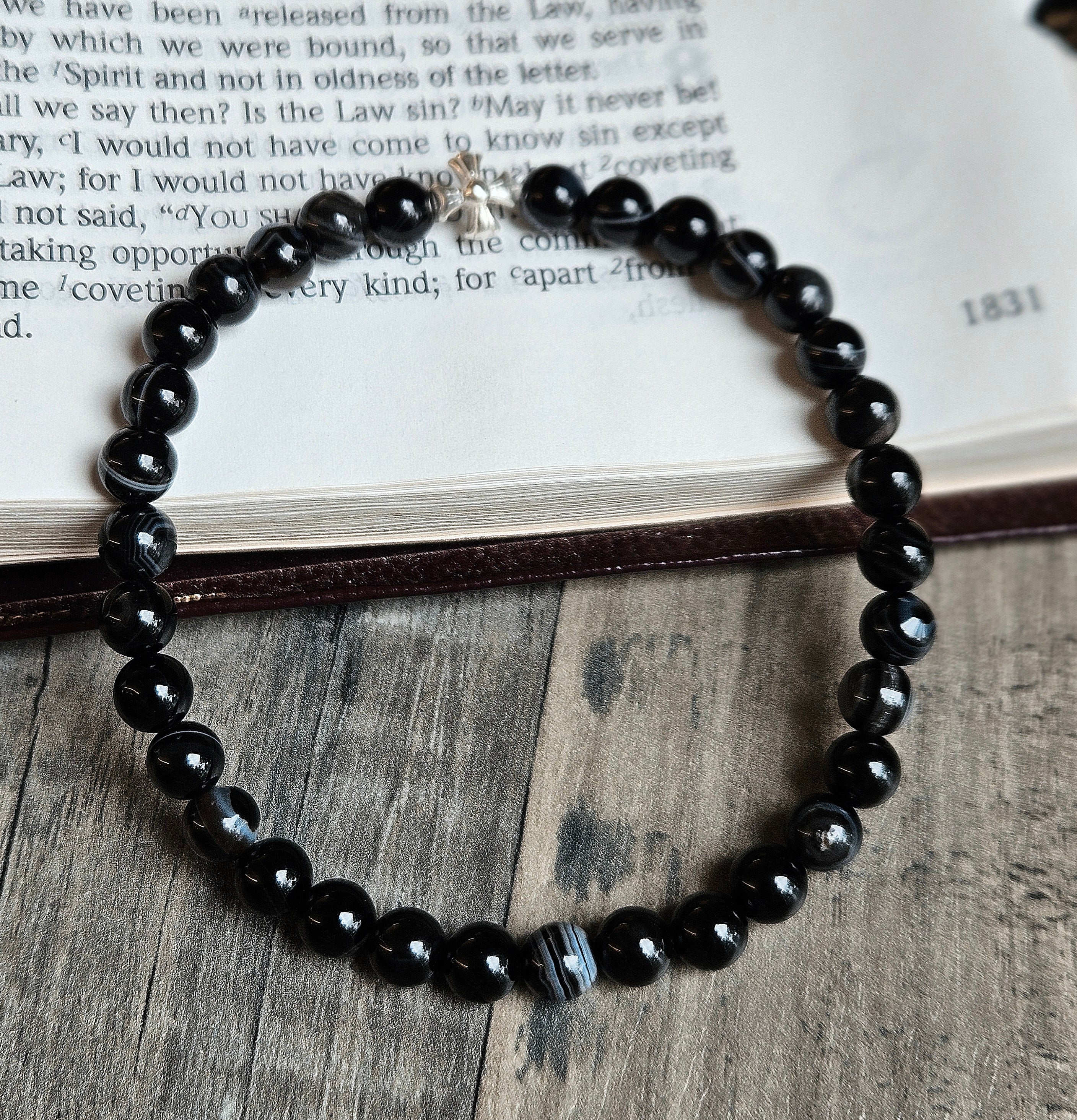 Black Banded Onyx Prayer Bracelet