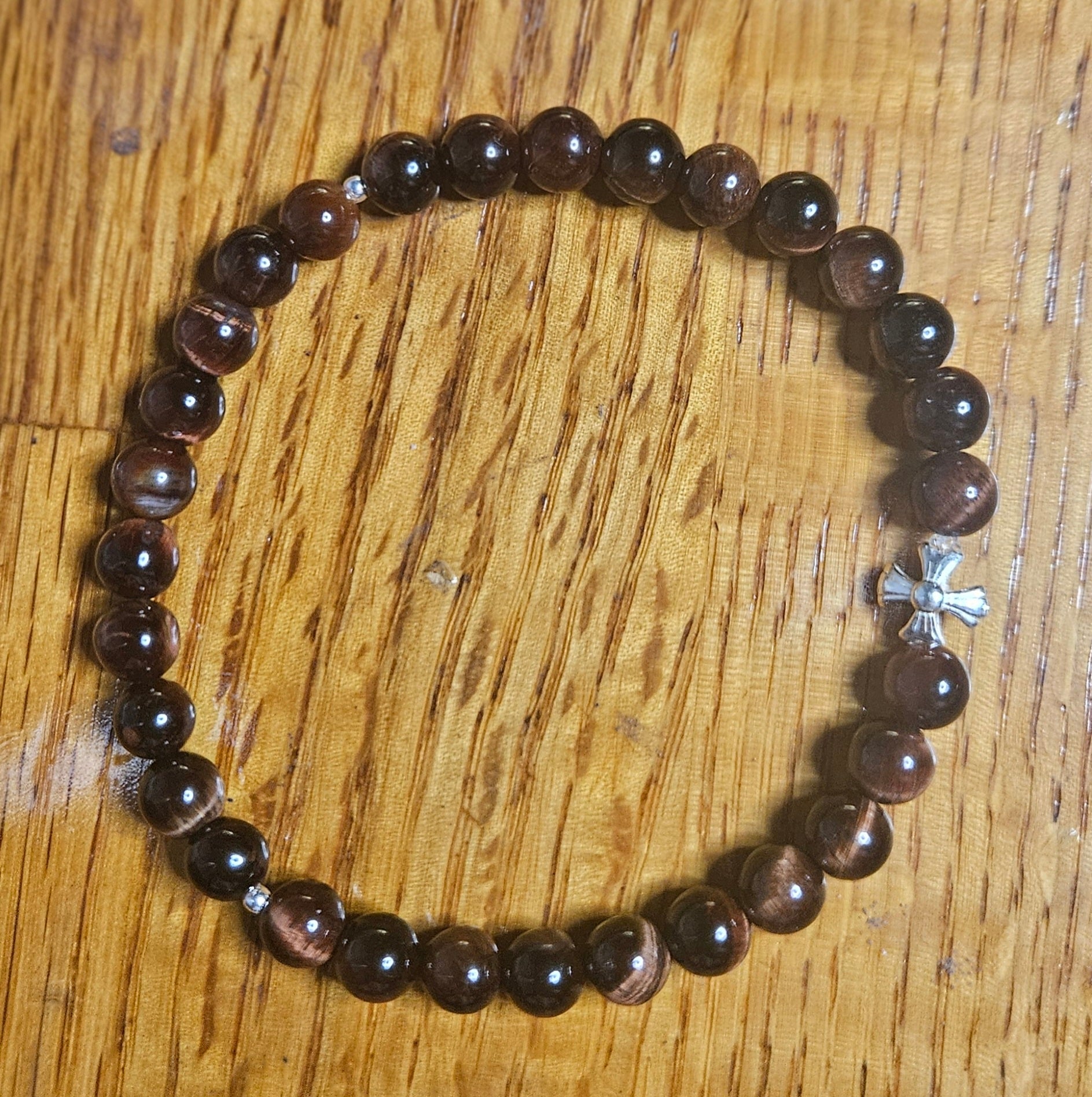 Red Tigerseye Orthodox komboskini prayer rope bracelet with 925 sterling silver cross