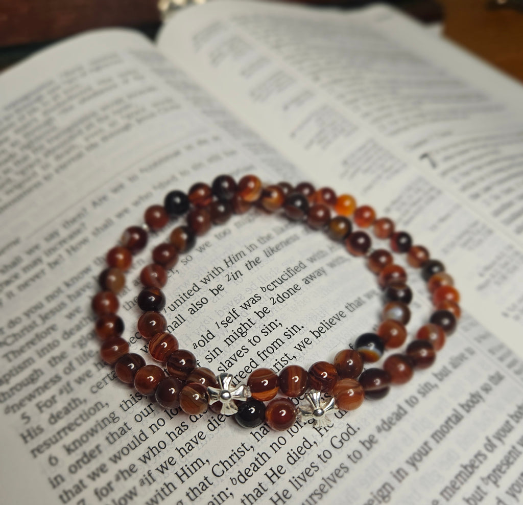 Sardonyx beaded prayer bracelet
